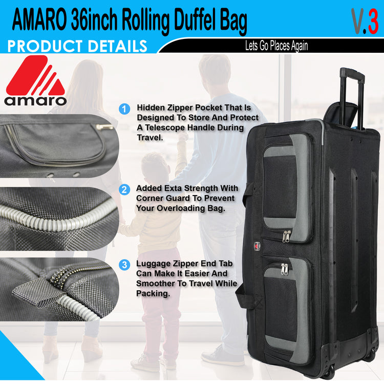Amaro 36 inch Rolling Duffel Bag | Wheeled Duffel Bag V.3