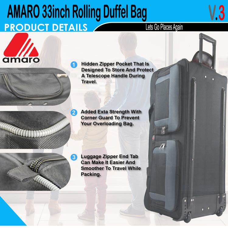 Amaro 33 inch Rolling Duffel Bags | Wheeled Duffel Bag V.3