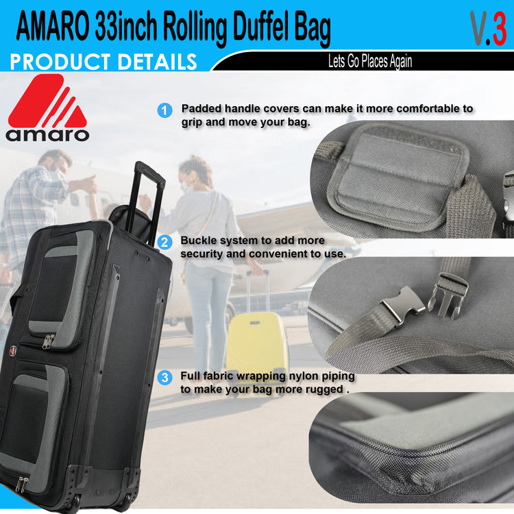 Amaro 33 inch Rolling Duffel Bags | Wheeled Duffel Bag V.3