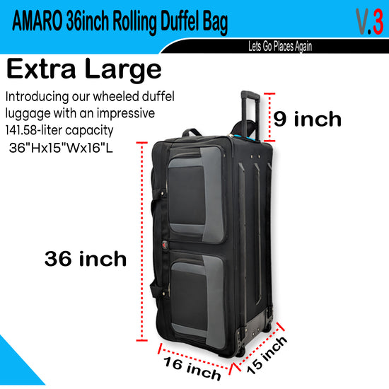 AILOUIS 36 Inch Expandable Rolling Duffle Bag Extra