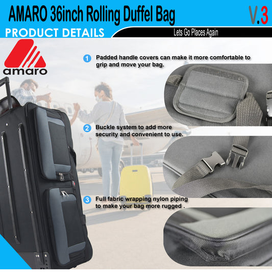 Amaro 36 inch Rolling Duffel Bag | Wheeled Duffel Bag V.3
